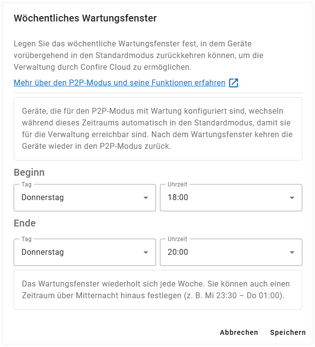 Wöchentlicher Wartungszeitraum