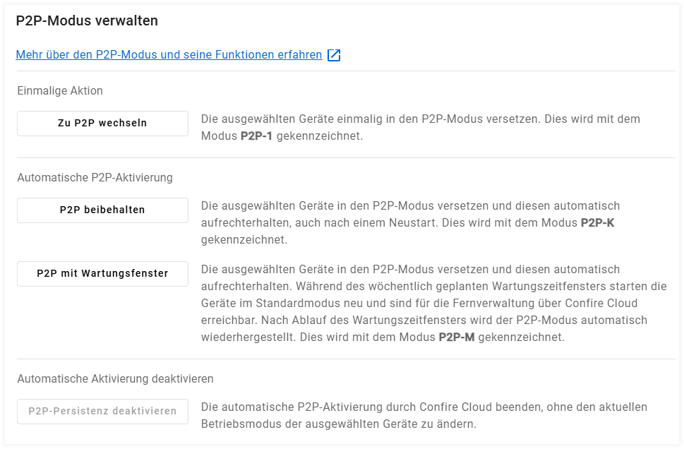 P2P-Modus verwalten