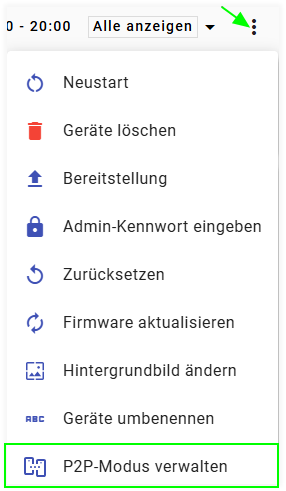 Menü zur Verwaltung des P2P-Modus